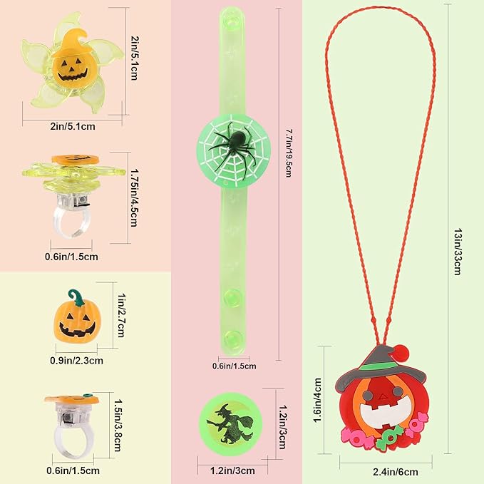 Halloween Party Favors for Kids - 57 PCS Halloween Decorations LED Flash Rings Light Up Necklaces Halloween Toys, Glow in the Dark Halloween Party Supplies, Halloween Gifts/Halloween Treats for Kids