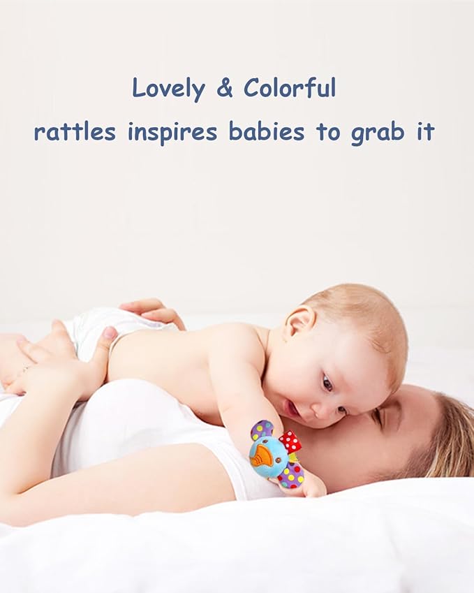 BLOOBLOOMAX Wrist Rattles Foot Finder Rattle Sock Baby Toy,Rattle Toy,Arm Hand Bracelet Rattle,Feet Leg Ankle Socks,Activity Rattle Present Gift for Newborn Infant Babies Boy Girl Bebe (5pcs-E)