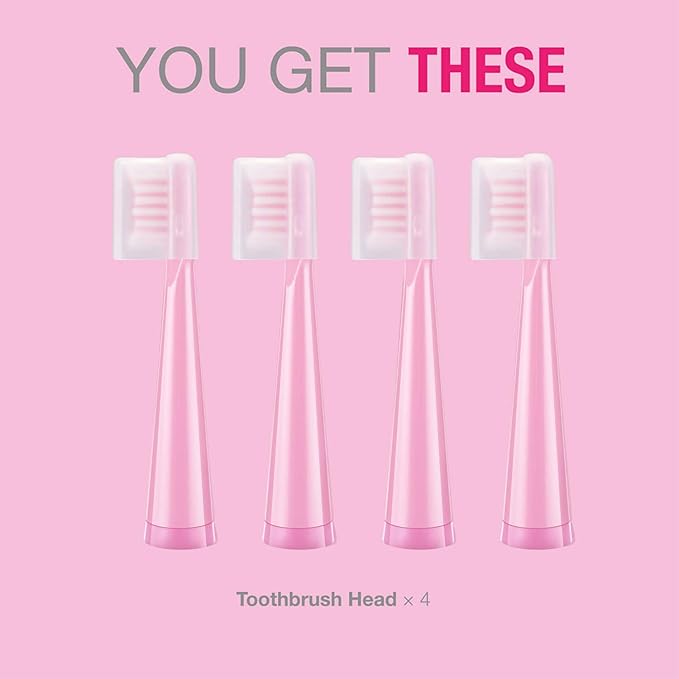 Vekkia Sonic Kids Electric Toothbrush Replacement Heads - 7X More Plaque Removal, End-Rounded 3D Curved Soft Bristles, Comfortable & Efficient Clean Teeth, Perfect for Kid Small Mouth, Pink (4 Pack)