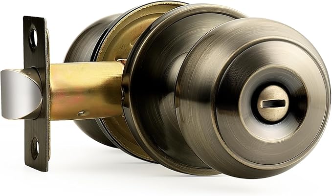 Probrico Bed/Bath Keyless Privacy Interior Door Knobs, Antique Brass Door Knobs 1 Pack