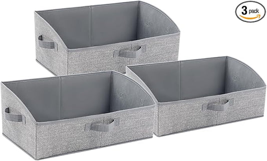 3 Pack Closet Organizers, Foldable Clothes Storage Organizers with Handles, Large Capacity, Sturdy Drawer Storage Boxes for Clothing, Underwear, Books, Shelves, Wardrobe Organizing, Grey