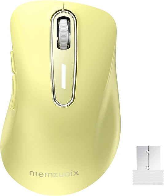 memzuoix 2.4G Wireless Mouse, 1400 DPI Computer Mice USB Receiver, Portable Wireless USB Mouse Battery Powered Cordless Mice for Laptop, PC, Desktop, 5 Buttons (Light Yellow)