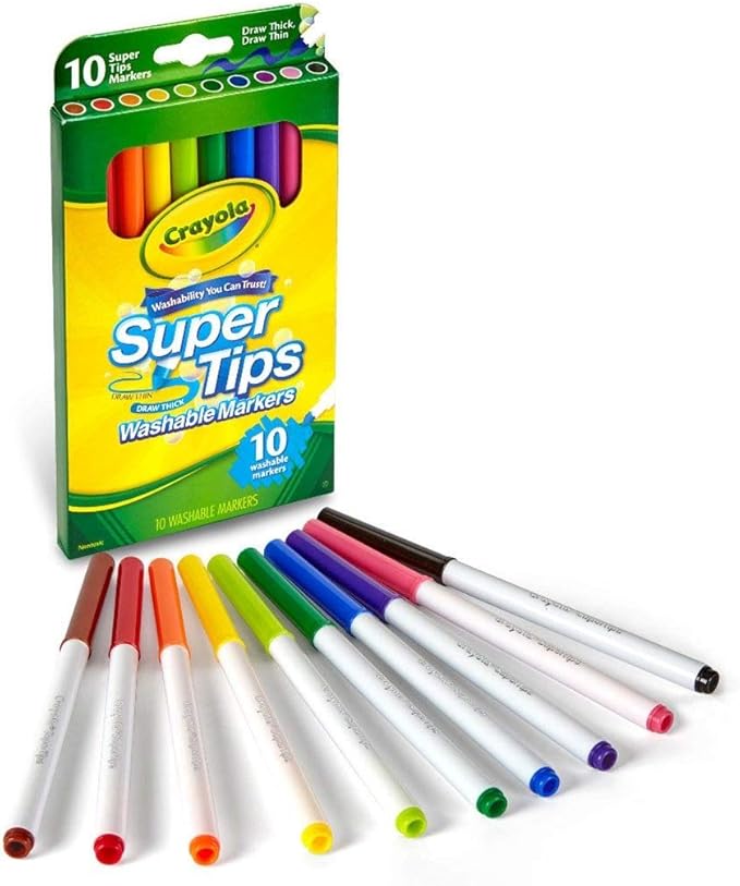 Crayola, 588610, Washable Super Tips Markers, Broad/Fine Bullet Tip, Assorted Colors, 10/Set, Sold As 3 Sets