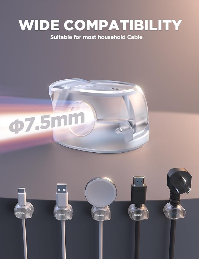 Cable Clips, Chfeila 6Pack Dual Spring Cord Organizer with Clasp Lock, [Max Stability] Desk Cable Management, Adhesive Phone Charging Wire Holder for Nightstand/Car/Wall, Office Accessories Decor