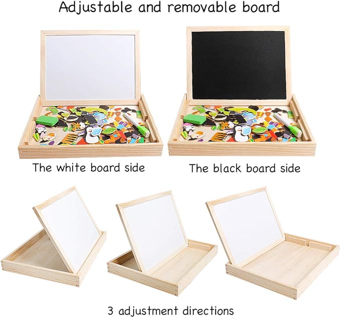 Skrtuan Educational Wooden Toys for Kids Toddlers Magnetic Puzzles Wooden Art Easel Double Side Learning Games Montessori Puzzle STEM Gift for Boys Girls Children