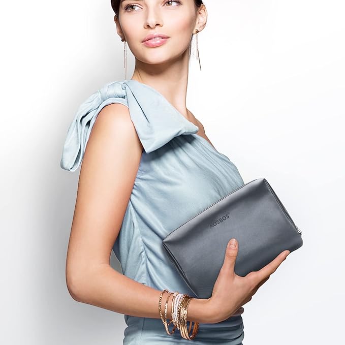 Aosbos Makeup Bag Travel Size Cosmetic Bag Zipper Makeup Pouch for Women Travel Essentials Cosmetic Pouch Makeup Organizer Purse, Blue Black