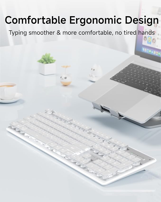 EWEADN GX710S Backlit Computer Keyboards, Wired USB Keyboard with White Backlit, Metal Panel, Plug and Play, Pudding Keycaps Full Size Quite Computer Keyboard for Win/PC/Laptop-White