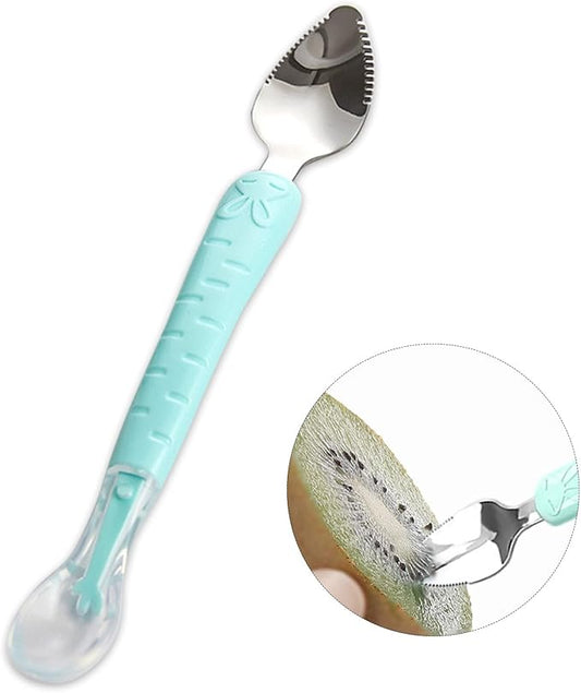 Double Head Baby Silicone Food Spoon (green), Baby Fruit Scraping Mud Spoon, Feeding Spoons Training Spoon for Infants, baby led weaning supplies (Green)