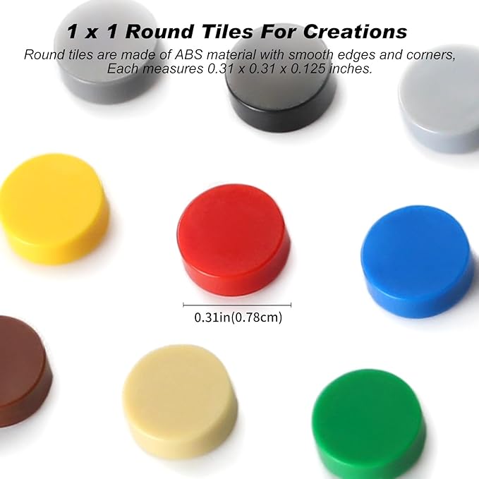 Feleph Custom 1×1 Round Flat Tiles 2200PCS Bricks MOC Parts and Pieces, 22 Colors Bulk Studs Building Accessories for Smooth Surface, Mosaics and Pixel Art Toy Dots Compatible with Major Brands 98138