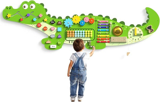 Big Crocodile Montessori Busy Board, Sensory Board, Activity Wall Busy Board Panels, Wall Furniture,Interactive Wooden Learning Toys for Boys and Girls, Perfect for Toddler Playroom