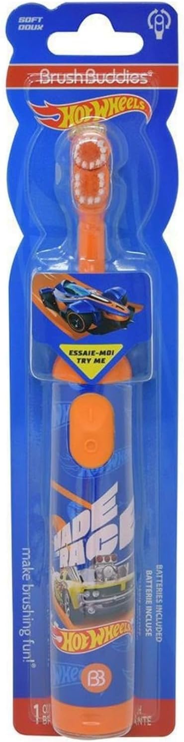 Brush Buddies Hot Wheels Electric Toothbrush, Kids Electric Toothbrushes, Battery Toothbrush, Toddler Electric Toothbrush for Kids 4-7