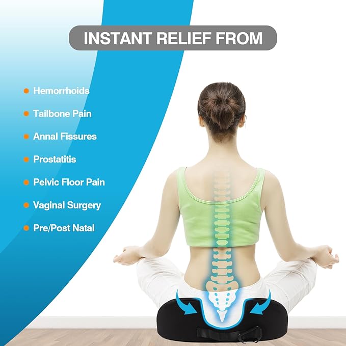 Donut Pillow Seat Cushion for Tailbone Pain, Prostate, Sciatica, Pelvic Floor, Pressure Sores, Pregnancy, Perineal Surgery, Postpartum Recovery Pain Pressure Relief Memory Foam Chair Pad