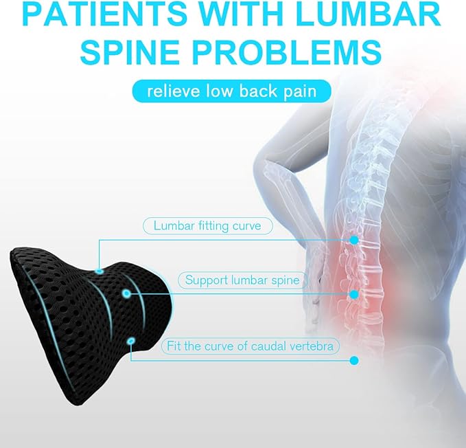 Lumbar Support Pillow for Office Chair, Memory Foam Lumbar Pillow for Lower Back Pain Relief (Black)