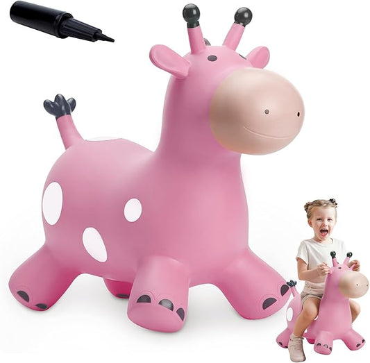 EVERICH TOY Giraffe Bouncy Horse Hopper for Toddlers, Bouncy Animals Jumping Horse, Inflatable Ride on Bouncer Hopping Toys Gifts for Boys and Girls 18 Months 2 3 4 5 6 Years Old