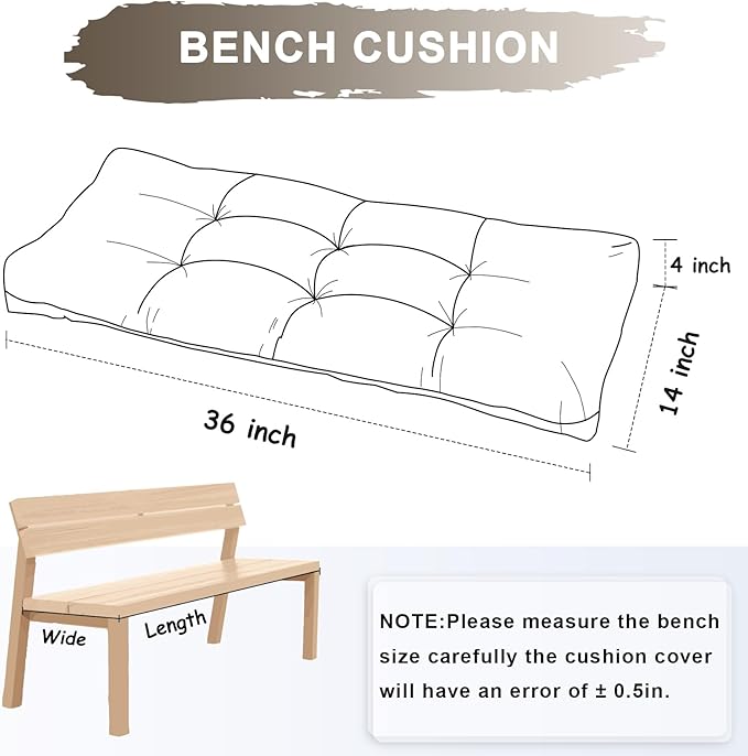 Bench Cushion 36 Inch - Chenille, High-Density Memory Foam, Non-Slip Bottom, Soft Durable Indoor Tufted Long Seat Cushion for Window Garden Furniture (Deep Brown, 36x14x4 Inch)