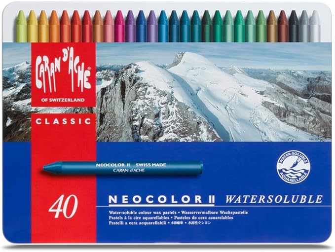 Caran d'Ache Classic Neocolor II AQUARELLE Water-Soluble Pastels, 40 Colors