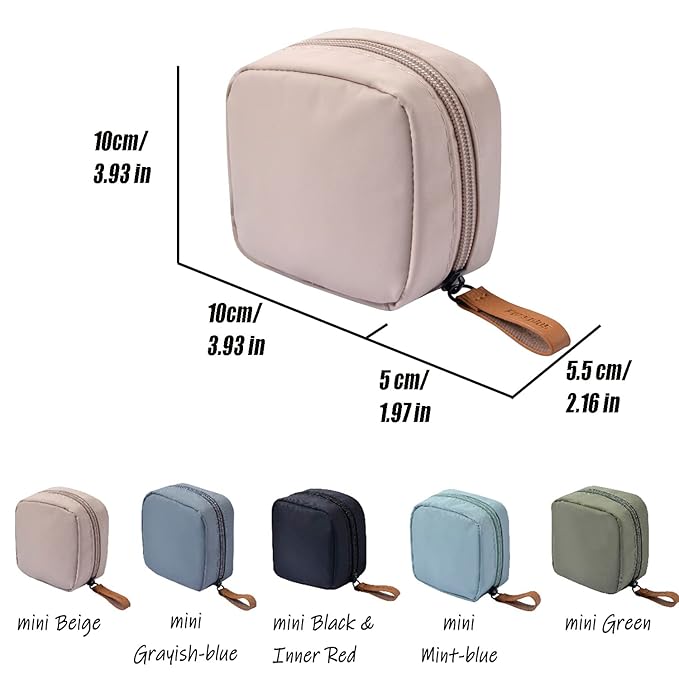 Hekyip Mini Cosmetic Bag, Travel Makeup Pouch, Portable Waterproof Cosmetic Pouch for Girls Women, Mini (Mini Beige)