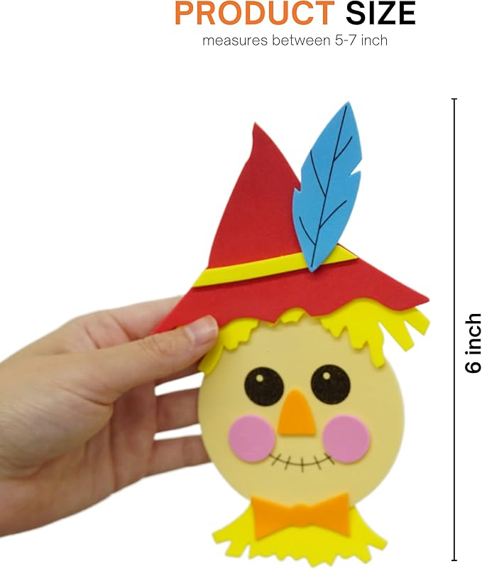 4E's Novelty Scarecrow Fall Crafts for Kids (12 Pack) Foam Self Adhesive, Crafts for Kids Bulk with Magnet, Halloween, Thanksgiving DIY Party Favors Activity for Ages 3-12