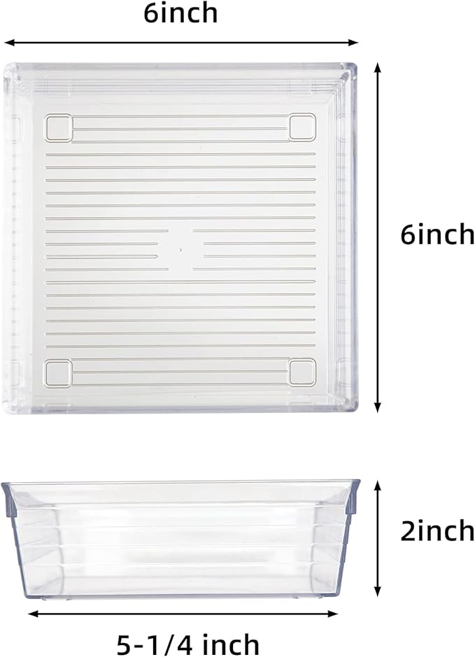 Backerysupply Clear Plastic Drawer Organizer Tray for Vanity Cabinet (6"×6"×2"，Set of 8),Storage Tray for Makeup, Kitchen Utensils, Jewelries, and Gadgets…