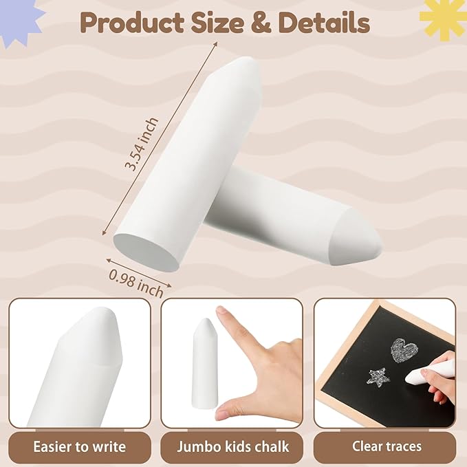 Fulmoon 40 Pcs Jumbo Sidewalk Chalk for Kids Outdoor Art Non Toxic Large Washable Street Chalk for Adults Drawing Painting Graffiti Classroom(White,Sharp Style)