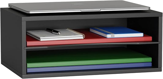 Wood Desktop Letter Tray File Organizer, Paper Storage Mail Sorter with Adjustable Drawer Boards for Home and Office, Black