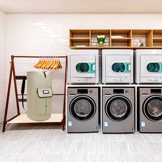 SUOVOCK laundry bag backpack,extra-large heavy duty laundry bags,laundry backpack for college students,drawstring closure (Khaki laundry bag)