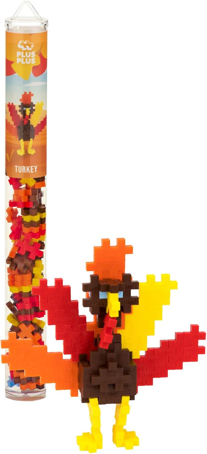 PLUS PLUS 3D Puzzle Building Block Set, 70 Mini Interlocking Pieces, Fun Holiday Activities for Kids - Turkey Mini Maker Tube