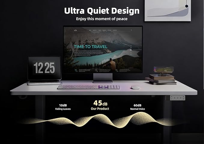 Seang Electric Height Adjustable Standing Desk, 55 x 24 Inch Sit-Stand Desk with T-Shaped Frame, 3 Memory Presets & Cable Management for Home Office Computer Workstation, White Frame/White Top