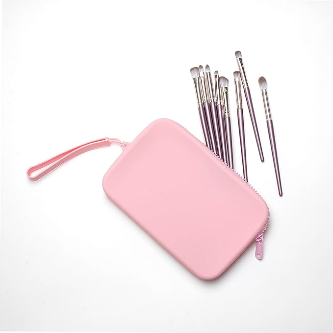 WHHJM Large Silicone Multifunctional Essential Bag Portable Travel Makeup Bag for Women Men Cards Cash Bag Zipper Pouch (Pink)