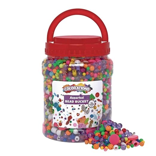 Colorations - BDBKT Value Assorted Bead Bucket for Kids, 3500 Beads, Bulk, Jewelry, Storage, Accent Beads, Arts & Crafts, Slime, Stringing, Teachers, Motor Skills