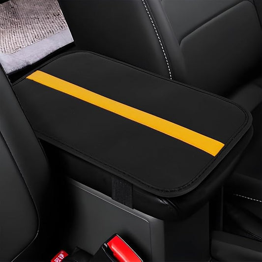 wuyaoyao Car Center Console Cover, 12.6"×7.87" PU Leather Armrest Cover for Cars, Stylish Auto Armrest Cushion Pad, Waterproof Vehicle Arm Rest Protector, Interior Car Accessories (Black+Orange)