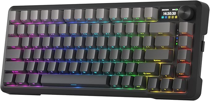 Redragon K724 PRO Wireless Gasket Gaming Keyboard w/Hype 1.14’’ TFT Screen & Knob, 81-Key 75% Mechanical Keyboard, 5-Layer Noise Dampening, Hot-Swap South-Facing RGB Socket, Gradient PBT Keycaps