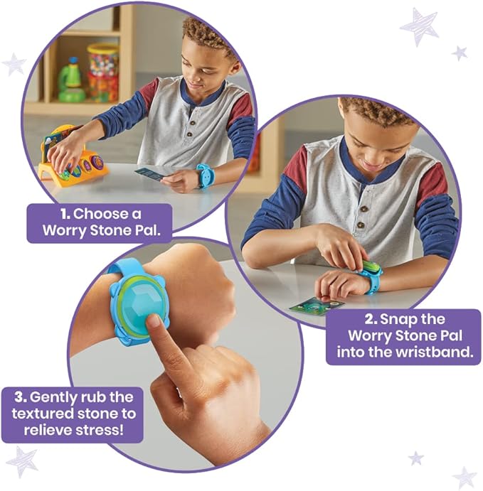hand2mind Worry Stone Pals, Worry Stones for Anxiety, Fidget Bracelet for Kids, Kids Anxiety Relief, Toddler Sensory Toys, Calming Toys, Calm Down Corner Supplies, Social Emotional Learning Activities