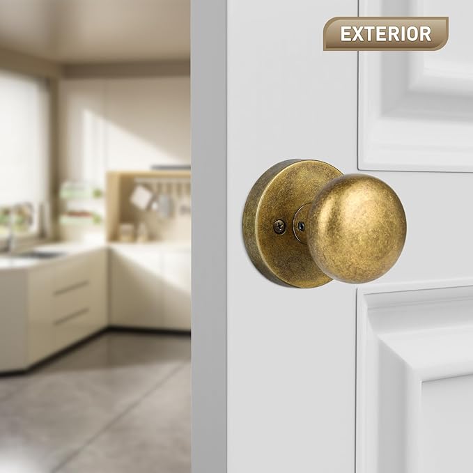 Dummy Door Knobs Interior, Antique Brass Bronze Door Knobs, Vintage Non-Locking Inactive Door Handle for Closet and Bifold, 2 Pack