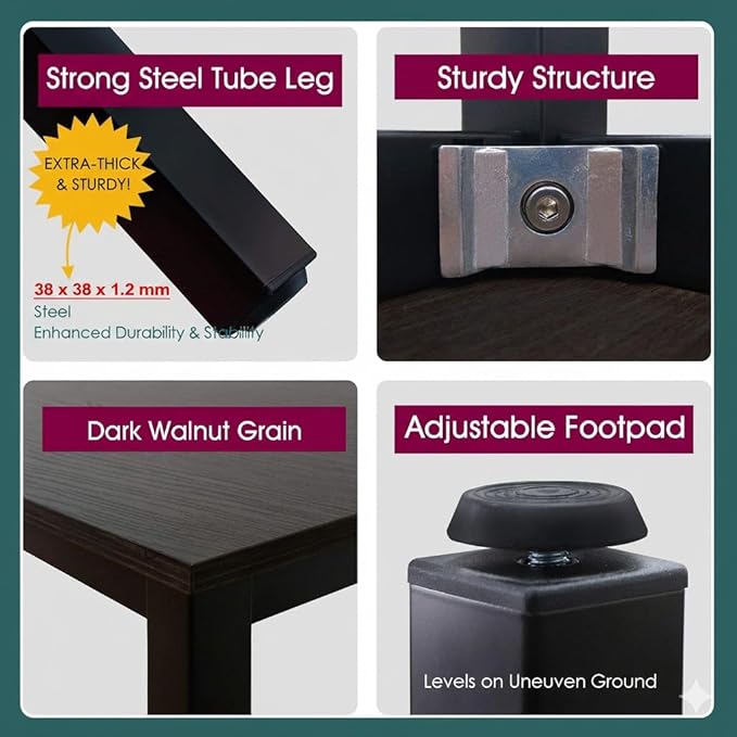 GL GLOBAL LIFE 47 inch Large Computer Desk Wood, Modern Simple Style Desk for Home Office, Bedroom, Study Student Writing Desk, Small Spaces, Black Metal Frame, Dark Walnut Top