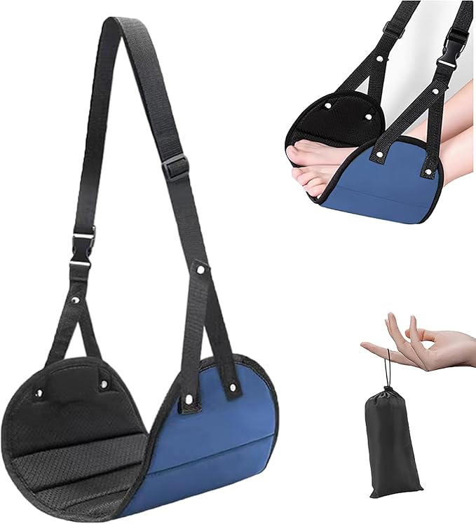 Foot Hammock for Plane Travel, Airplane Foot Hammock, Adjustable Foot Rest Sling, Airplane Gadgets Travel Essentials for Long Time Flight (Navy)