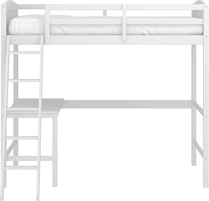 Hillsdale Alexis Contemporary Wood Arch Twin Size Loft Bed with Desk, White