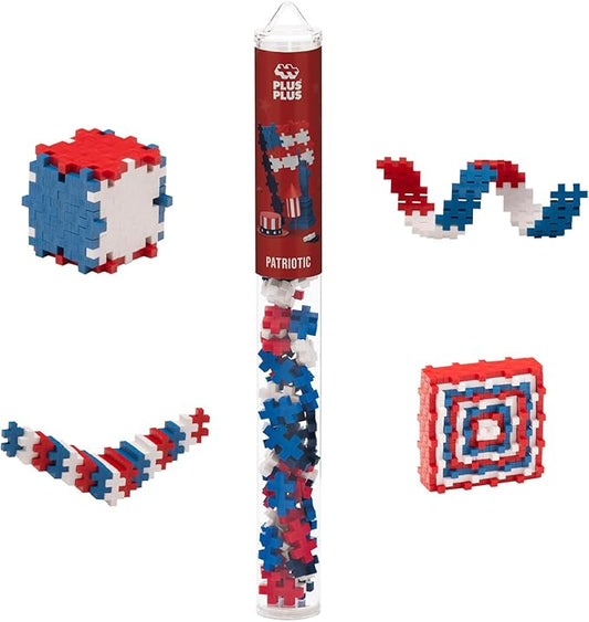 PLUS PLUS 3D Puzzle Building Block Set, 70 Mini Interlocking Pieces, Fun Holiday Activities for Kids - Patriotic Mini Maker Tube