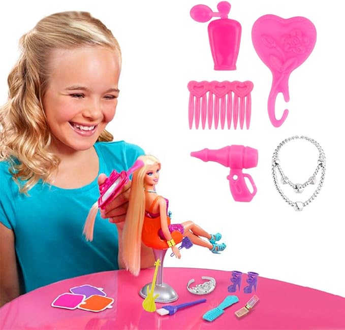 JANYUN Total 114pcs -16 Pack Doll Clothes Party Gown Outfits Set for Doll+ 98pcs Girl Dolls Dresses Accessories Shoes Bags Necklace Mirror Hanger Tableware (Playing Style)