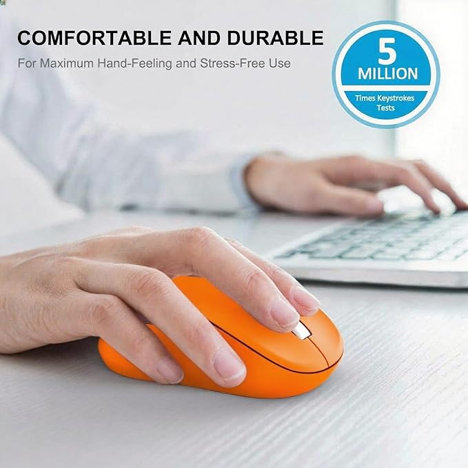 WisFox 2.4G Wireless Mouse for Laptop, Ergonomic Computer Mouse with USB Receiver and Type-C Adapter, 3 Adjustable Levels DPI, 6 Button Cordless Wireless Mice (Tangerine)