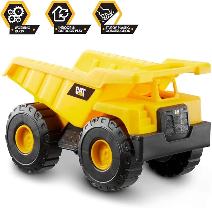CAT Construction Toys, 15" Dump Truck Toy, Ages 2+, Sturdy Plastic, No Batteries Required, CAT Construction Tough Rigs Series