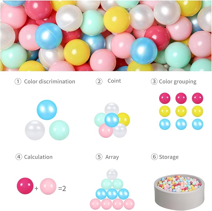 GOGOSO Ball Pit Balls for Toddles, Kids Plastic Balls for BallPit, Pool, Baby Party Accessories, Birthday Decoration 50 100 200 500 1000