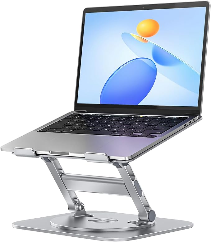 MCHOSE Laptop Stand with 360° Rotating Base, Foldable Adjustable Computer Holder, Ergonomic Design Compatible with MacBook Air Pro, Dell XPS, HP, Lenovo More 10-17" (New-Silver)
