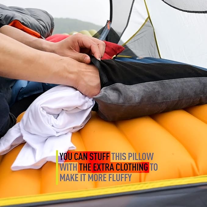 ZOOOBELIVES Down Filled Camping Pillow for Travel, Washable Soft Cover, Small Camp Cushion for Neck & Lumbar Support On-The-Go, Ultralight & Compressible for Hiking Backpacking - AlpliveS2046