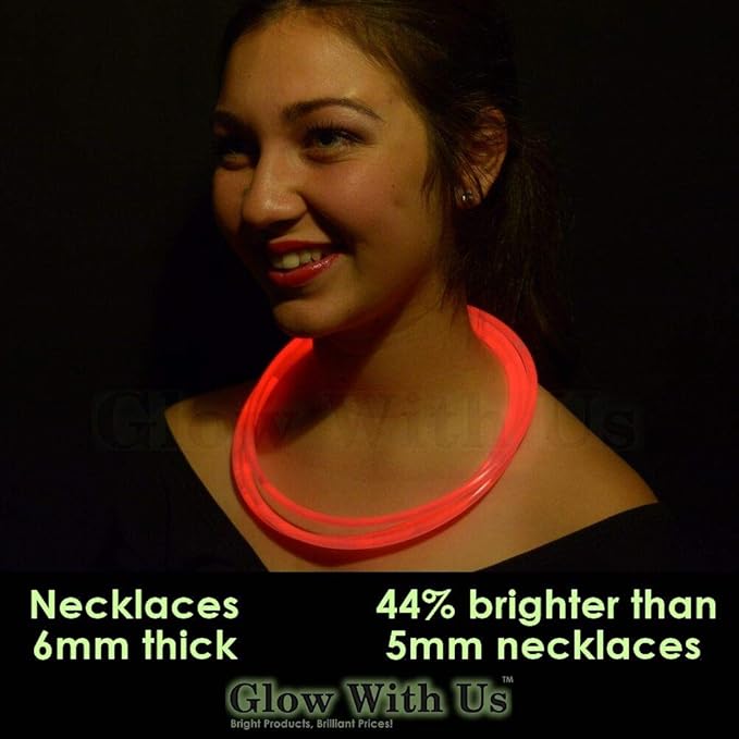 Glow Sticks Bulk Wholesale Necklaces, 1200 22” Red Glow Stick Necklaces, Bright Color, Glow 8-12 Hrs, Connector Pre-Attached, Sturdy Packaging, GlowWithUs Brand