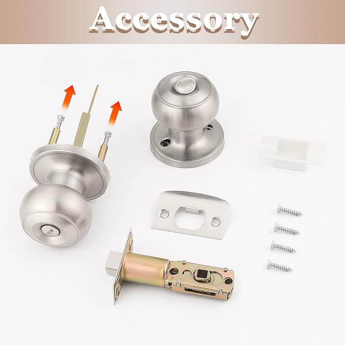 Probrico 3 Pack Round Privacy Door Knob(Thumb Turn Lock on The Inside), Keyless Doorknobs Interior/Exterior Lockset,Privacy Knobs for Bedroom/Bathroom,Satin Nickel Modern Design Door Hardware