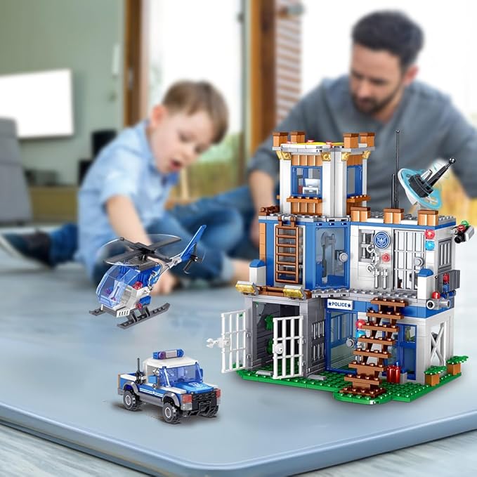 MindBox City Police Station Building Set, 819pcs STEM Toy with Helicopter Airplane,Police Car, Radar,Police Station, Building Set for 6-12 Boys (Compatible with Lego Set), MY117, Green