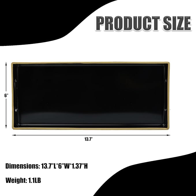 Leemxiiny Black Vanity Tray with Handles, Decorative Tray Desktop Storage Organizer for Bathroom, Living Room, 5.9"*13.7"