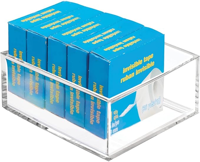 mDesign Plastic Square Desk Organizer - Create Section for Home Office Drawers, Desktop - Holds Pens, Paper Clips, Notebooks and Other Office Supply Accessory - Lumiere Collection - 3 Pack, Clear