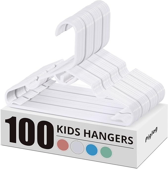Baby Hangers 100 Pack, White Baby Hangers， Stackable Design Kids Hangers for Space Saving, 11.4 Inch Durable Hangers for Child Clothes, Toddler Infant Kids, Small Hangers for Closet